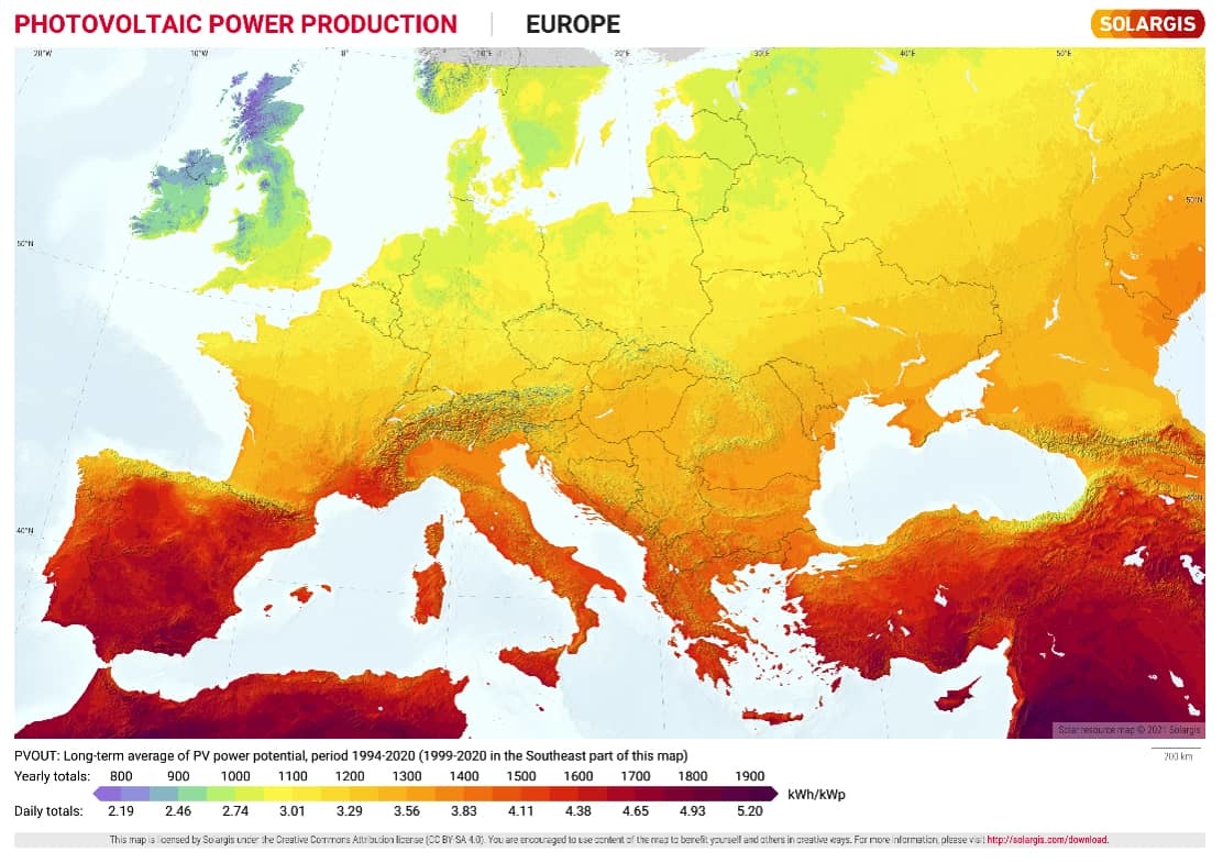 European zone irradiance map